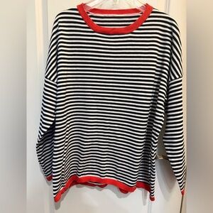 Striped Black and White Top with Red Accents size 2XL. NWT